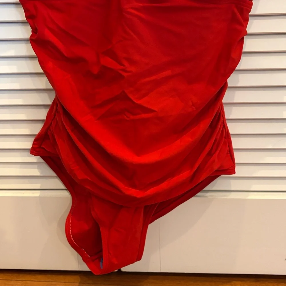 DKNY Red Ruffled Women's One Piece Swimsuit Size M NEW - Picture 3 of 9